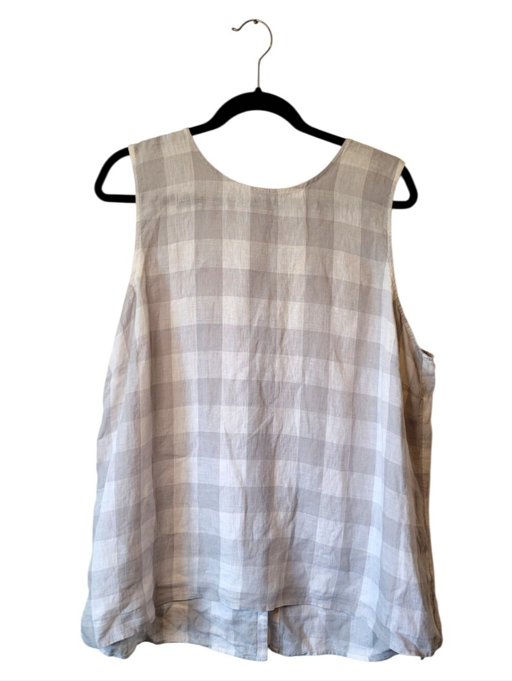 J.Jill Large Gingham Gray White Sleeveless Check 100% Linen Tank Top Size XL